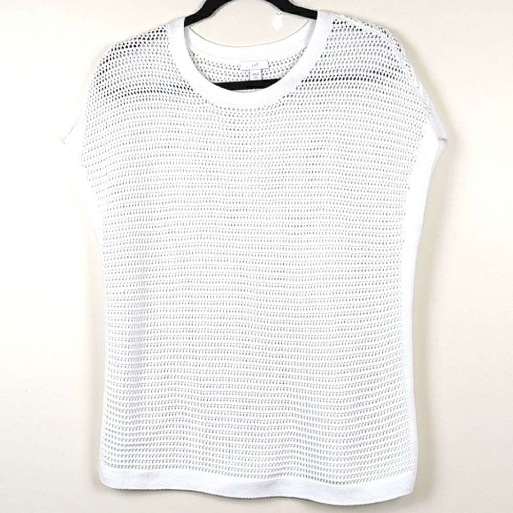 J Jill Textured Open Weave Knit Extended Shoulder Top in White Size SP